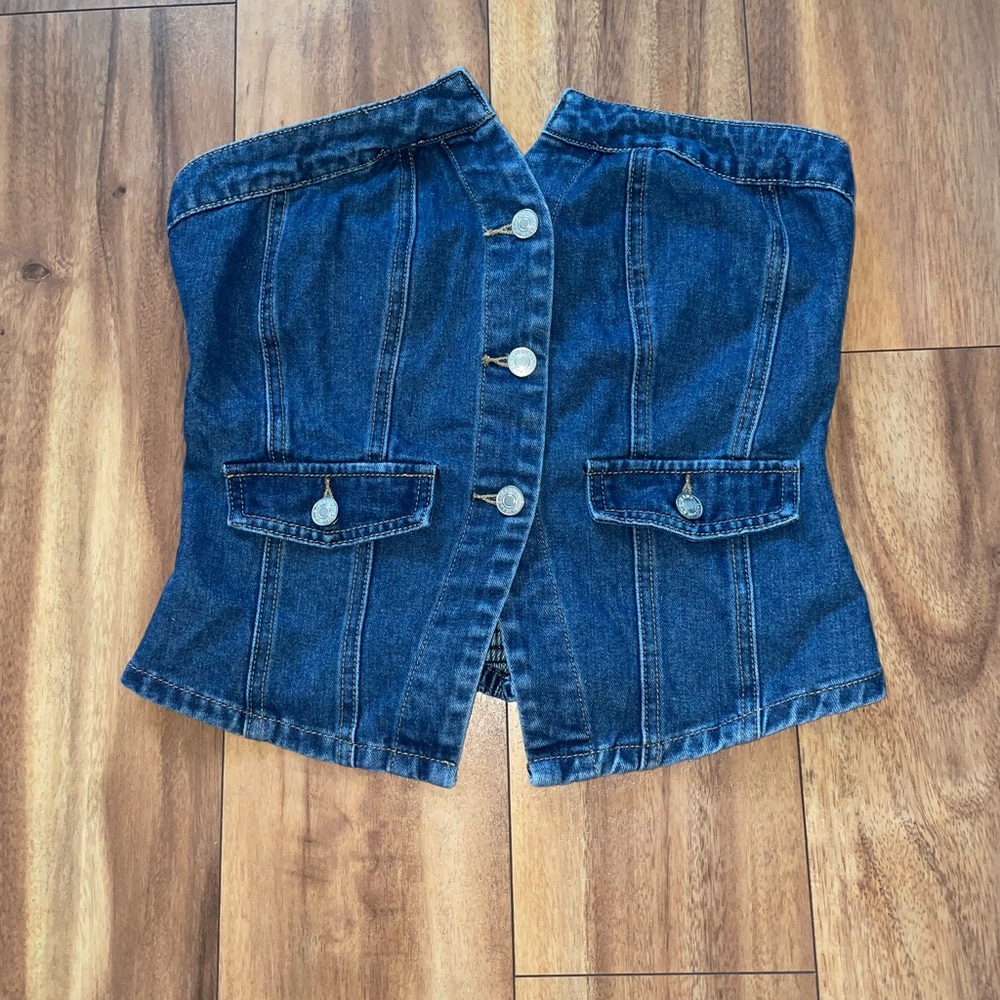 Denim Button-Up Crop Top
